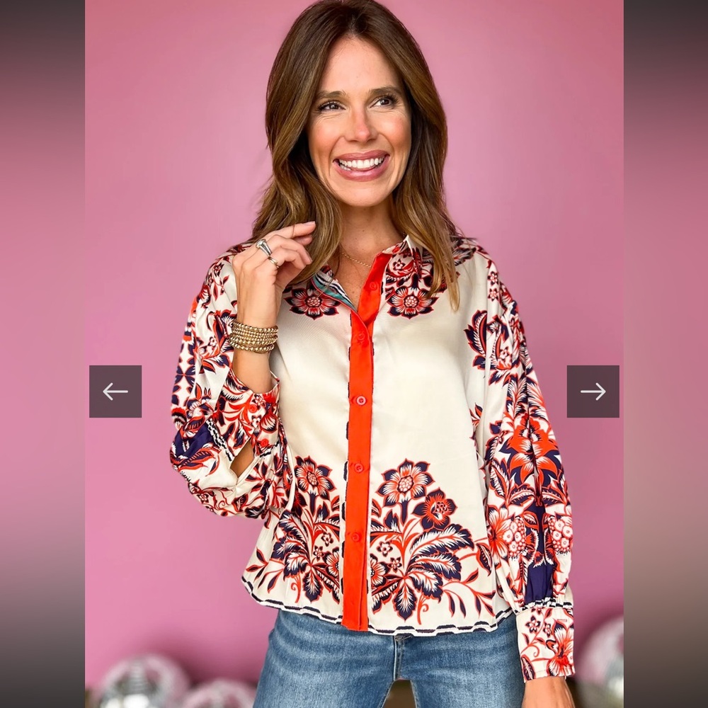 Fate Pink and Blue Floral Print Blouse